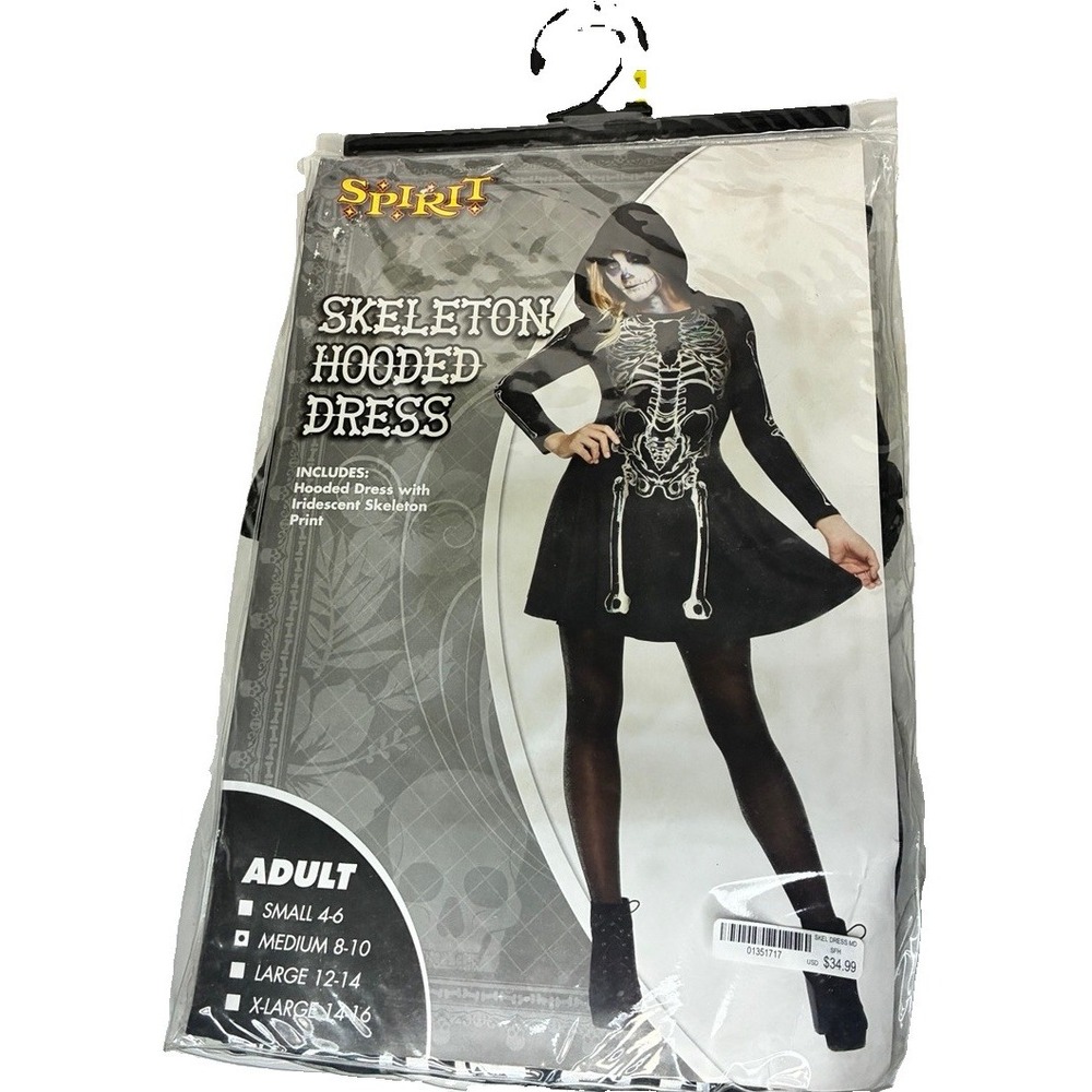 NEW Spirit of Halloween Women's Skeleton Hooded Dress Costume, Size: M 8-10